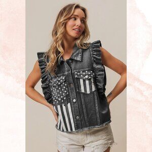 American Flag Washed Denim Jacket – Patriotic Vintage-Inspired Jean